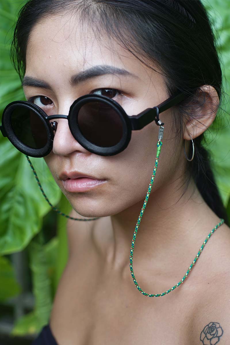 Green thin glasses strap, handmade.